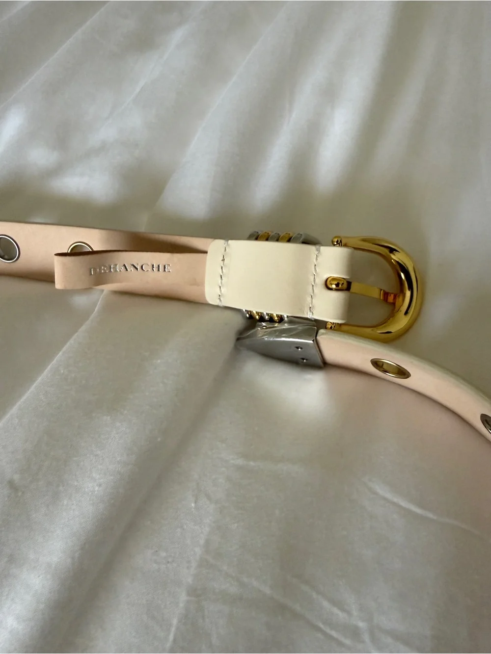 Dehanche Cream Grommet Belt with Gold Hardware